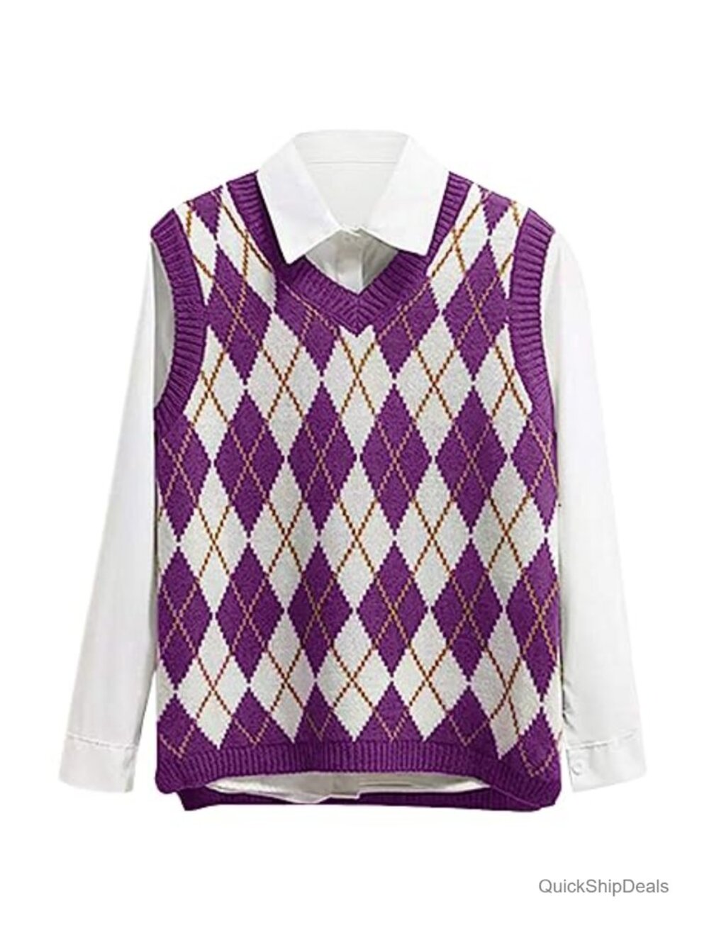 Argyle Sweater Vest Sleeveless V Neck Crop Knit Tank Top